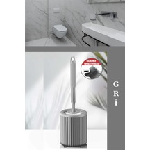 Flora Yuvarlak Silikon Tuvalet Fırçalık, Klozet Banyo Pratik Silikon Wc Temizlik Fırçası Gri