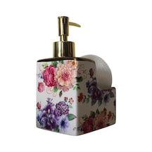 Porselen 500ml Sıvı Sabunluk Süngerlik Bölmeli Çiçekli