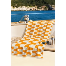 Soyut Geometrik Turuncu Plaj Havlusu - Modern Retro Dalga Desenli Hızlı Kuruyan Mikrofiber Havlu Dumanlı Mimoza