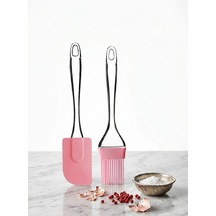 Silikon Yumurta Fırçası Ve Spatula Damla Saplı Silikon Hamur Spatula Yağ Fırçası Pembe Spatula Fırça