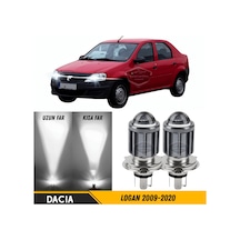 Dacia Logan 2009-2020 Uyumlu Mercekli Far Ampulü Led Xenon Beyaz Renk Far Şimşek Etkili Csp Led Lamba Uzun Kısa 2 Adet Takım