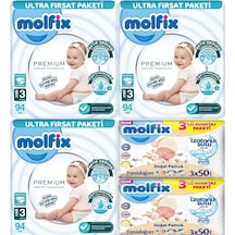 Molfix Premium Bebek Bezi Beden:3 4-9kg Midi 282 Adet + 6 Adet Islak Mendil 3'lü