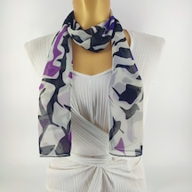 Tedz Collection Paredora Soyut Desenli Siyah Mor Uzun Fular Çok Renkli