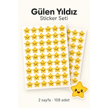 Gülen Yıldız Sticker Seti 108 Adet 2 Sayfa Öğrenci Ödüllendirme, Ödev Takibi Ve Defter Süsleme Çok Renkli