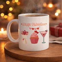 Happy Valentines Kupa Model 6 Sevgililer Günü Özel Tasarım Porselen Kupa Çok Renkli