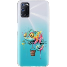 Oppo A72 İle Uyumlu Splash Bukalemun Tasarımlı Şeffaf Silikon Kılıf Şeffaf