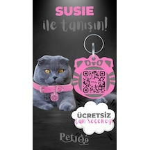 Petjoo 3.Susie Gri-Pembe Qr'lı Kedi Künyesi