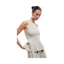 Koton Bol Kalıp Kolsuz Bisiklet Yaka Keten Peplum Bluz Vizon 5sak30132ew Vizon