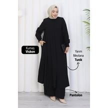 Rahvel Umre Takımı Viskon Kumaş Tunik Pantolon Bir Arada Terletmez İç Göstermez Siyah