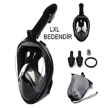 Lxl Beden Dalış Maskesi Ekipmanları 360 Derece Full Face Dalış Maskesi Buğu Önleyici Yüzme Gözlüğü Şnorkel Siyah