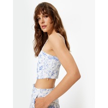 Koton Koton X Melis Ağazat - İnce Askılı Çiçekli Büstiyer Slim Fit Astarlı Mavi Desenli 4sak30125pw Mavi