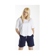Kadın Beyaz Basic Bisiklet Yaka Oversize Pamuklu T-shirt Beyaz