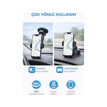 Mega Oto Market Otomatik Klipsli Araç İçi Telefon Tutucu Cam Ve Torpido İçin Ayarlanabilir Vantuzlu Oto Telefon Standı