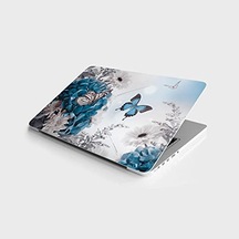 Laptop Sticker Bilgisayar Notebook Pc Kaplama Etiketi Mavi Kelebek Çiçek 124-Pembe