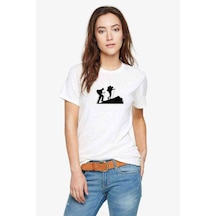 Silhouette Hiking Baskılı Beyaz Kadın Tshirt