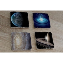 Galaksi Ve Uzay Manzaraları Doğal Taş Bardak Altlığı 4'lü Set - Natural Stone Coasters - Taş Çok Renkli