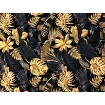 Enesar Home Gold Siyah Yaprak Desenli Kumaş Dijital Baski Döşemelik Kumaş 100 x 140 cm