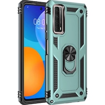 Huawei P Smart 2021 Kılıf Sofya Yüzüklü Silikon Kapak - Yeşil Düz Renkli