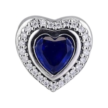 Nur Silver Lacivert Taşlı Kalp Gümüş Charm Nur-bl00280
