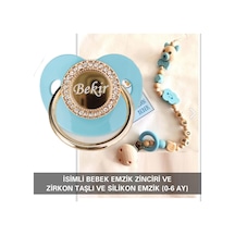 Sahi Aksesuar İsimli Bebek Emzik Zinciri ve İsimli Bebek Silikon Emzik BEZYI274 Mavi