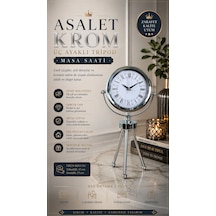 Asalet Krom Üç Ayaklı Metal Masa Saati