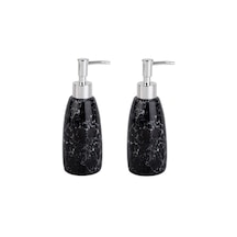 Banyo Seti Mermer Desenli Siyah Sıvı Sabunluk 2 Adet 8x8x17cm 300 Siyah