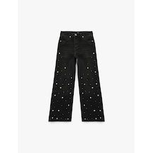 Koton Pamuklu Loose Fit Zımba Detaylı Geniş Paça Denim Pantolon Siyah 6wkg40073ad