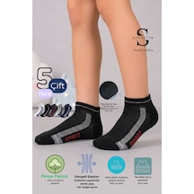 Socketta 5'li Karışık Renk Çocuk Pamuk Sport Desen Patik Çorap - Premium Sport Siyah-beyaz-laci-gri-antrasit