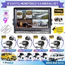 9 Inç Dörde Bölünür Kayıtlı 256gb Sd Destekli 4 Kameralı 720p Ahd 4 Pin Soketli Tak Kullan Kamera Seti