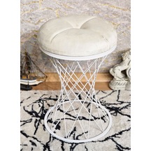 Yuvarlak Beyaz Boyalı Puf Oturak - Bench - Ayak Ucu Oturak - Beya 001