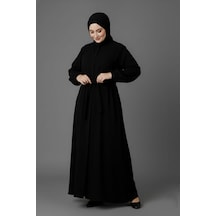 Medine İpeği Mevlana Kesim Cepli Kuşaklı Bol Büyük Beden Ferace Siyah