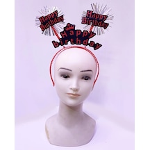 Happy Birthday Yazılı Püsküllü Neon Kırmızı Renk Doğum Günü Tacı 22x19 Cm Yetişkin