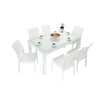 Mandella Elit Rattan 90x150 Elit Sandalye Camlı Masa Takımı Beyaz Diğer
