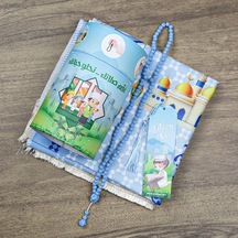 İsme Özel Çocuk Mavi Hediyelik Silindir Kutu Seccade Tesbih Çok Renkli