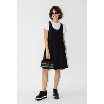 Kadın Basic T-shirt Detaylı Askılı A Kesim Kısa Elbise 4153 60286368 - Siyah