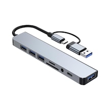 Usb C Hub 8'i 1 Arada Usb Hub 3.0 Multiport Adaptörü, Tf/sd Kart Okuyucu, 3,5 Mm Ses Bağlantısı, Usb-a/c-3.0 Bağlantı Noktası, Apple Uyumlu iPhone 16 Serisi Macbook Air/pro, Galaxy, İpad, Windows Vb. İle