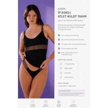 Polo Paris Kadın İp Askılı Atlet Külot Takım Dekolteli Bel Detaylı İç Giyim Seti Siyah