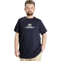 Mode Xl Büyük Beden Erkek T-shirt Lost 23129 Lacivert 001