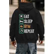 Sevbano Eat Sleep Gym Repeat Fitness Gym Bodybuilding Sporcu Sırt Baskılı Siyah