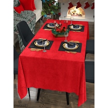 Kadife Dokulu Kırmızı Renk Masa Örtüsü Kırmızı
