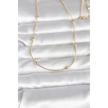 Cm 14k Gold Renk Yılan Zincirli Damla Topçuk Model 60 Cm Kadın Kolye Karışık Renk