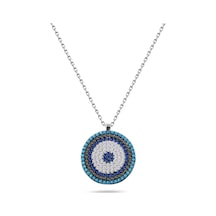 Brezza Lusso Jewelry 925 Ayar Nazarlı Sosyete Gözü Kadın Gümüş Kolye Gümüş