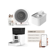 Groove Q-clean Akıllı Otomatik Kedi Tuvaleti Gri - Petfit Aqua Flow Akıllı Bataryalı Su Pınarı Çeşmesi + Petfit Feline Prime Akıllı Otomatik Mama Kabı Bundle