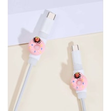 Açık Pembe Çilekli Donut Kablo Koruyucu