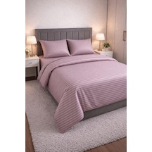 Wova Home Mauve Stripe Çift Kişilik Nevresim Takımı%90 Pamuk 83 Tel Saten Çizgili Lastikli Çarşaflı Mürdüm Nev Genel