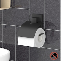 Tuvalet Kağıdı Askısı Kapaklı Yapışkanlı Easyfix Siyah Siyah