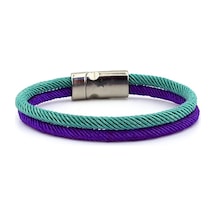 Turkuaz Mor Iki Sira Metal Miknatisli Erkek Bileklik M014S Çok Renkli