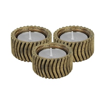 Eskitme Mumluk Şamdan 3 Adet Tealight Uyumlu Üçlü Tekerlek Model - Altın Eskitme
