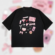 Tarzsokak Girl World Oversize Unisex Pamuklu Nefes Alan Kalın Kumaşlı Siyah