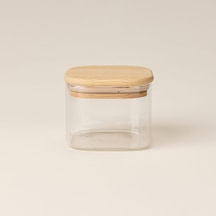 Bambu Kapaklı Cam Kase - Şeffaf - 8x8x6 Cm Çok Renkli